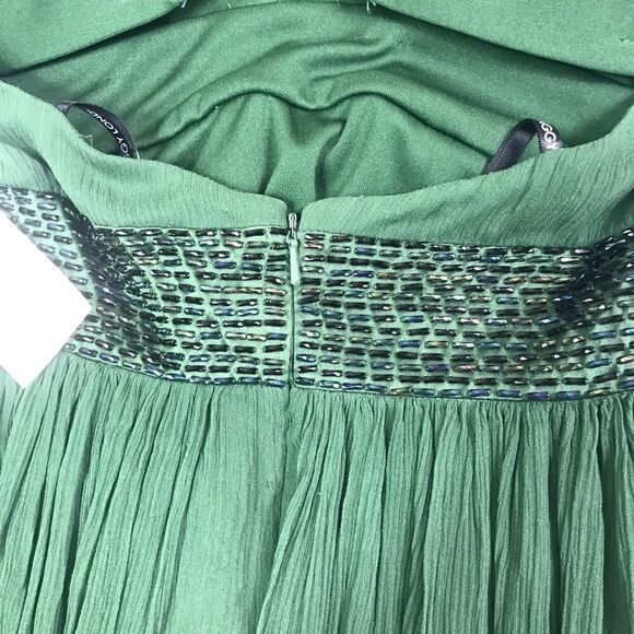 Maggy London Green Crepey Halter Beaded Gown Dress - Picture 13 of 13